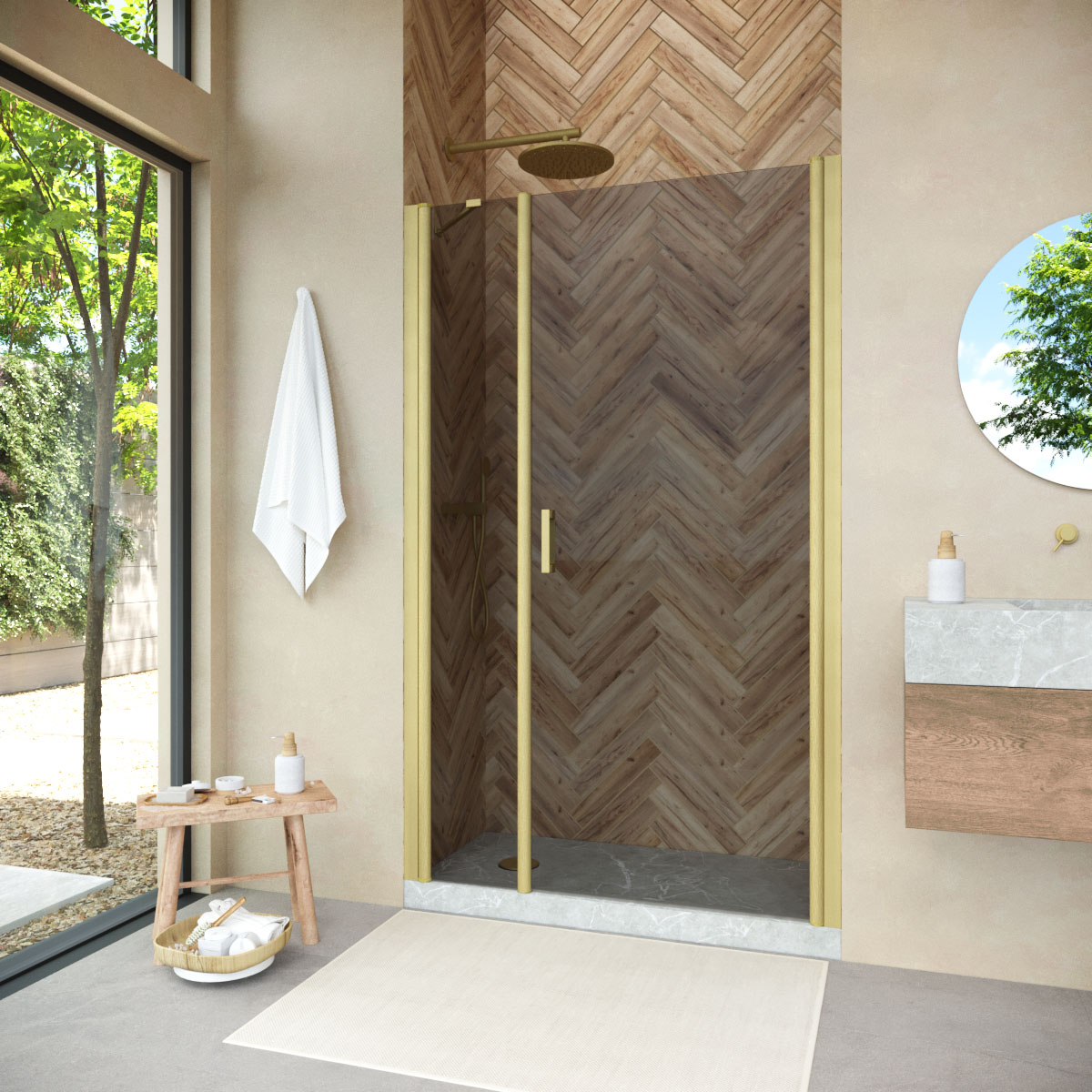 Душевая дверь в нишу Vegas Glass  EP-F-2 NOVO 145 03 07 R, профиль золото матовое, стекло графит