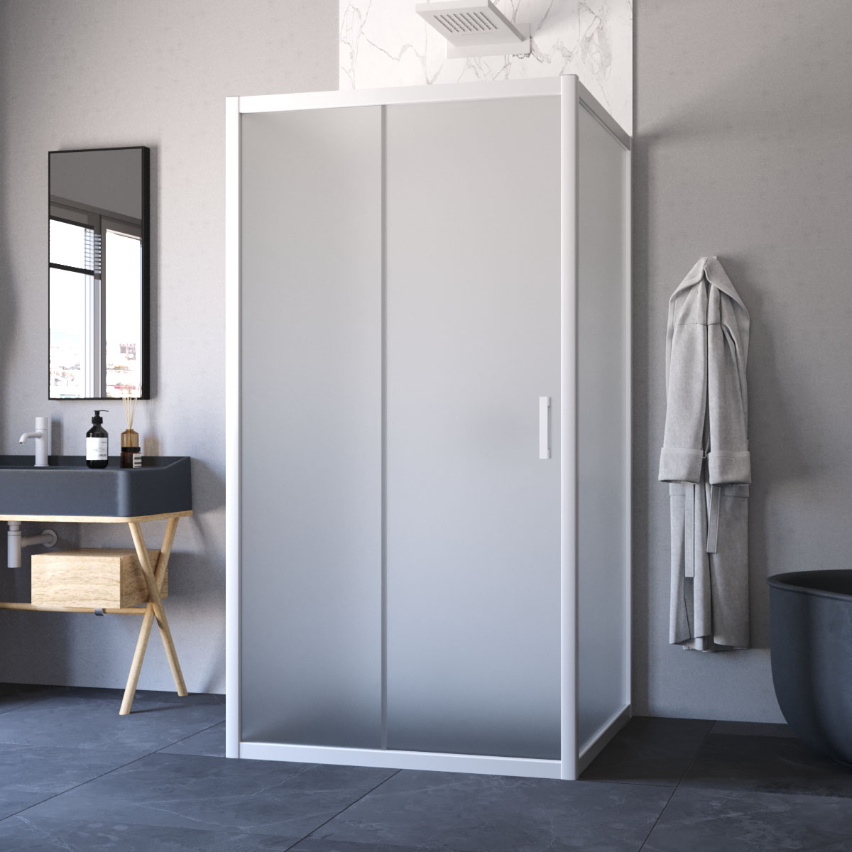 Душевой уголок Vegas Glass ZP-U NOVO h2000 100*100 01 10, профиль белый, стекло сатин