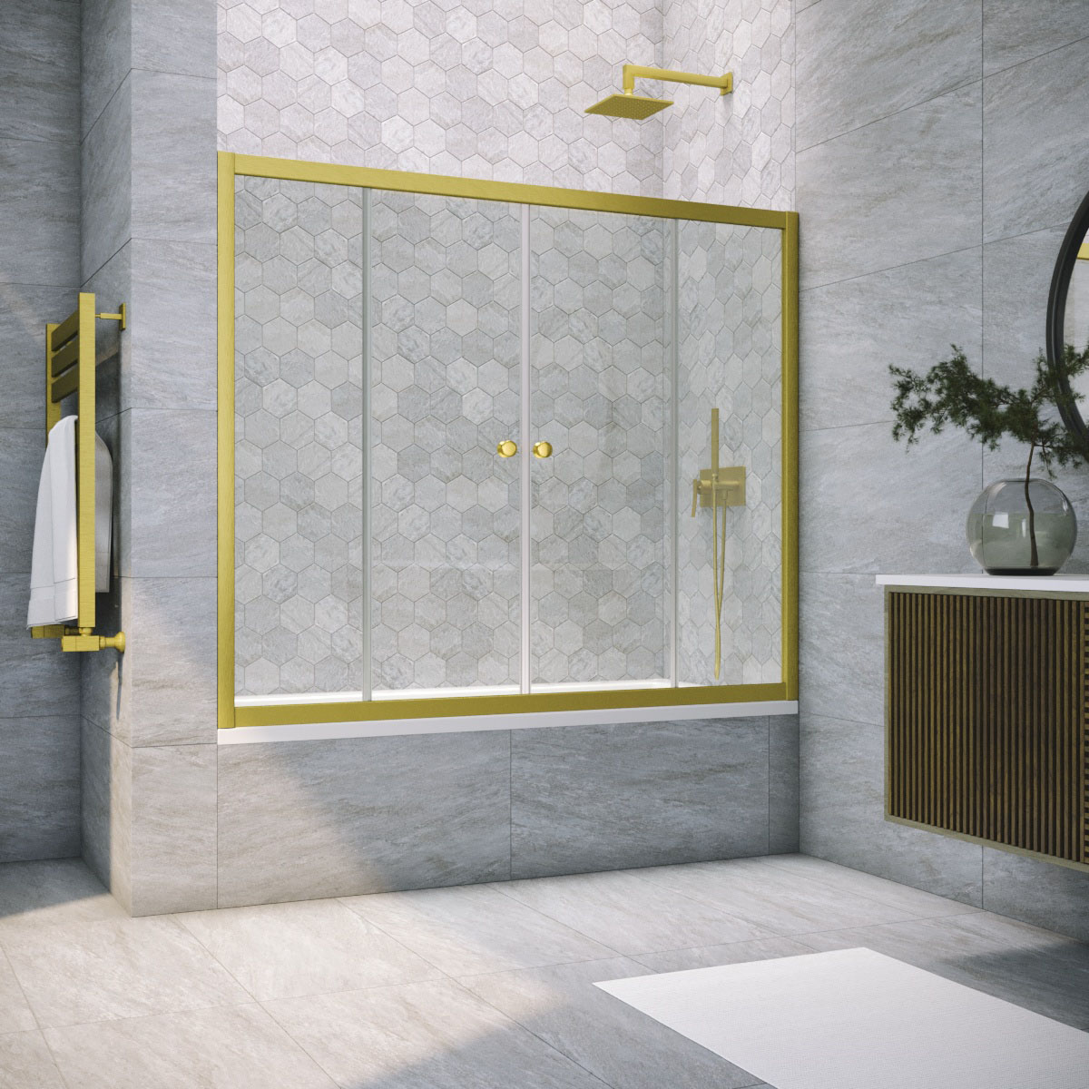 Шторка на ванну Vegas Glass Z2V NOVO 165 03 01, профиль золото матовое, стекло прозрачное