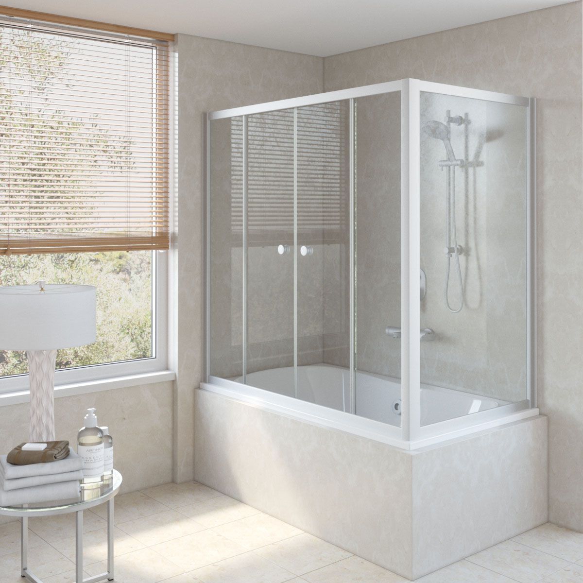 Шторка на ванну Vegas Glass Z2V+ZVF NOVO 170*85 07 01 профиль матовый хром, стекло прозрачное