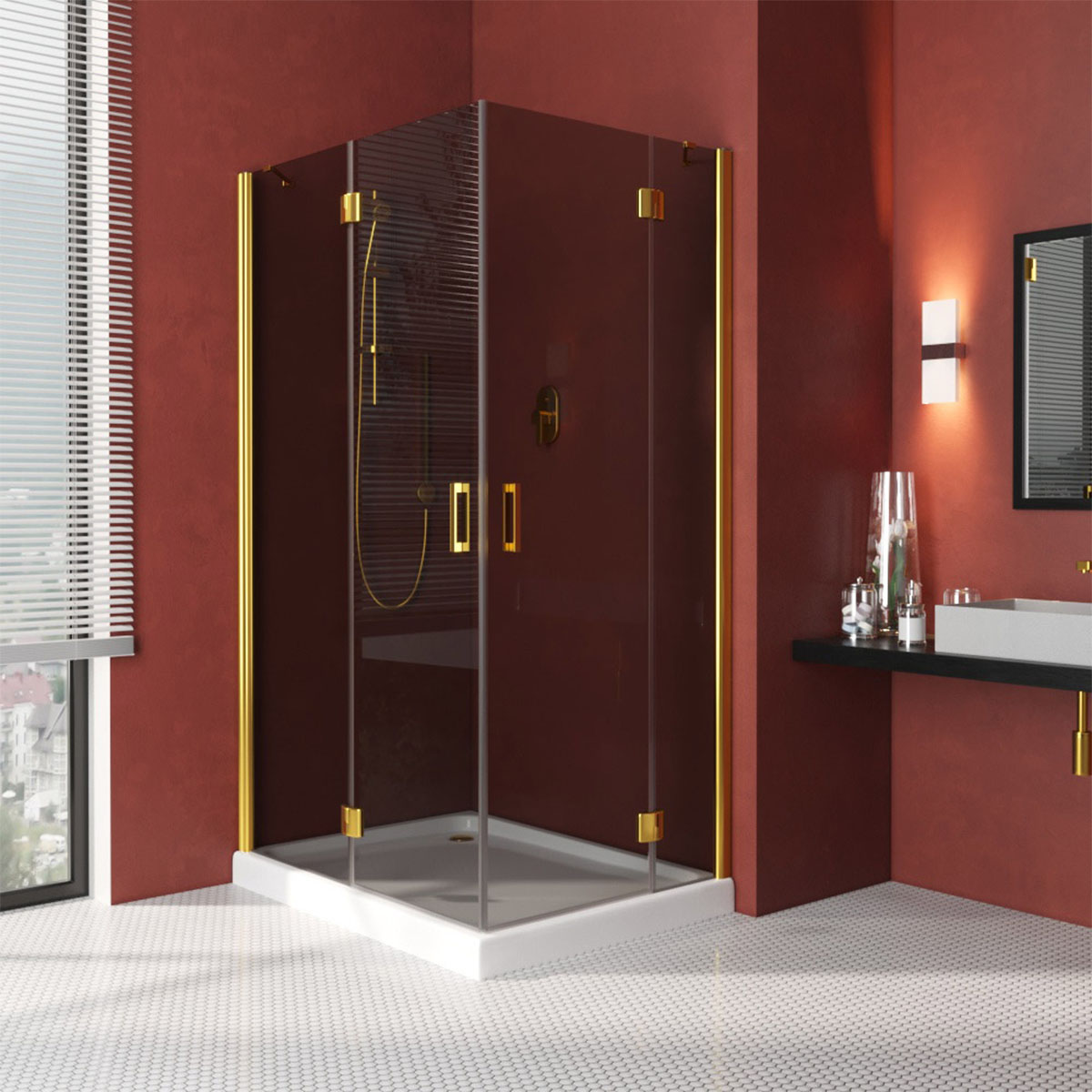 Душевой уголок Vegas Glass AFA-F LUX 110*90 09 07 L, профиль золото глянцевое, стекло графит