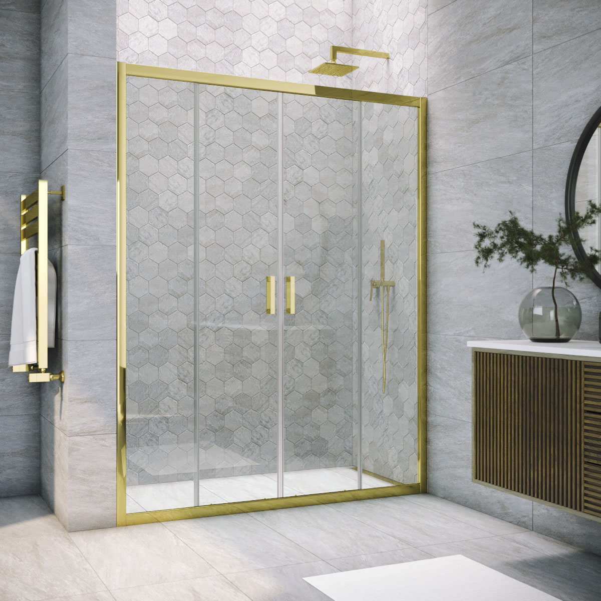 Душевая дверь в нишу Vegas Glass Z2P TUR NOVO h1900 195 09 01, профиль золото глянцевое, стекло прозрачное