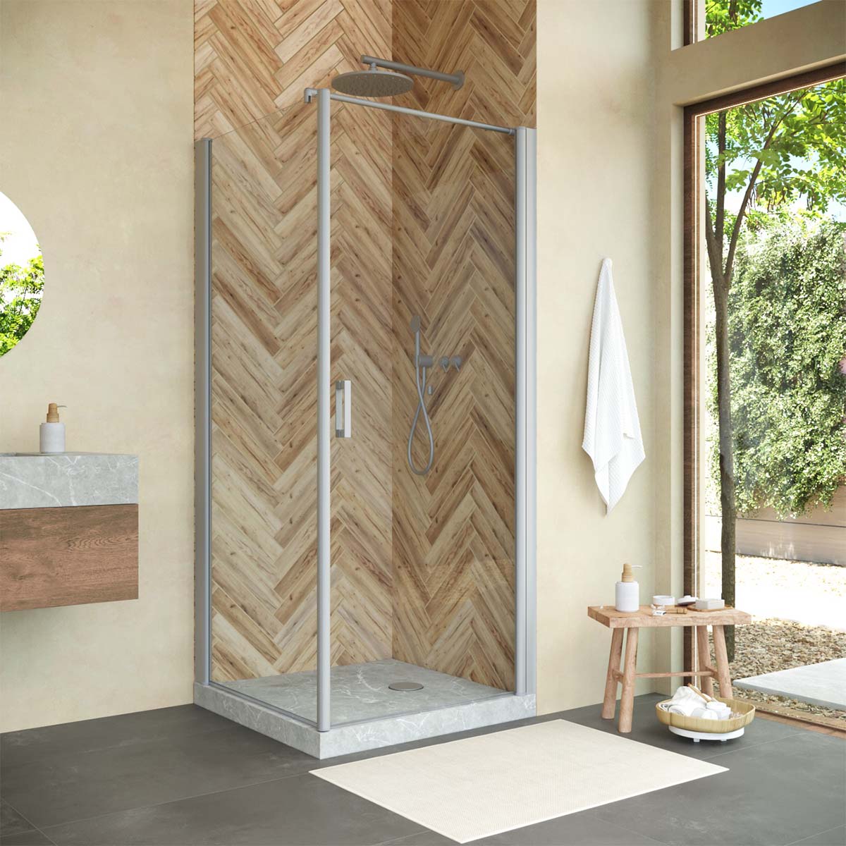 Душевой уголок Vegas Glass EP-FIS NOVO 80*110 07 crystalvision R, профиль матовый хром, стекло crystalvision