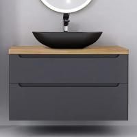 Тумба с раковиной Jorno Wood 100, серая, светлая столешница