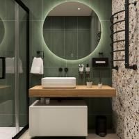 Мебель для ванной Stworki Ольборг 120 столешница дуб французский, без отверстий, с тумбой 80, с раковиной Stworki Soul 1 белой