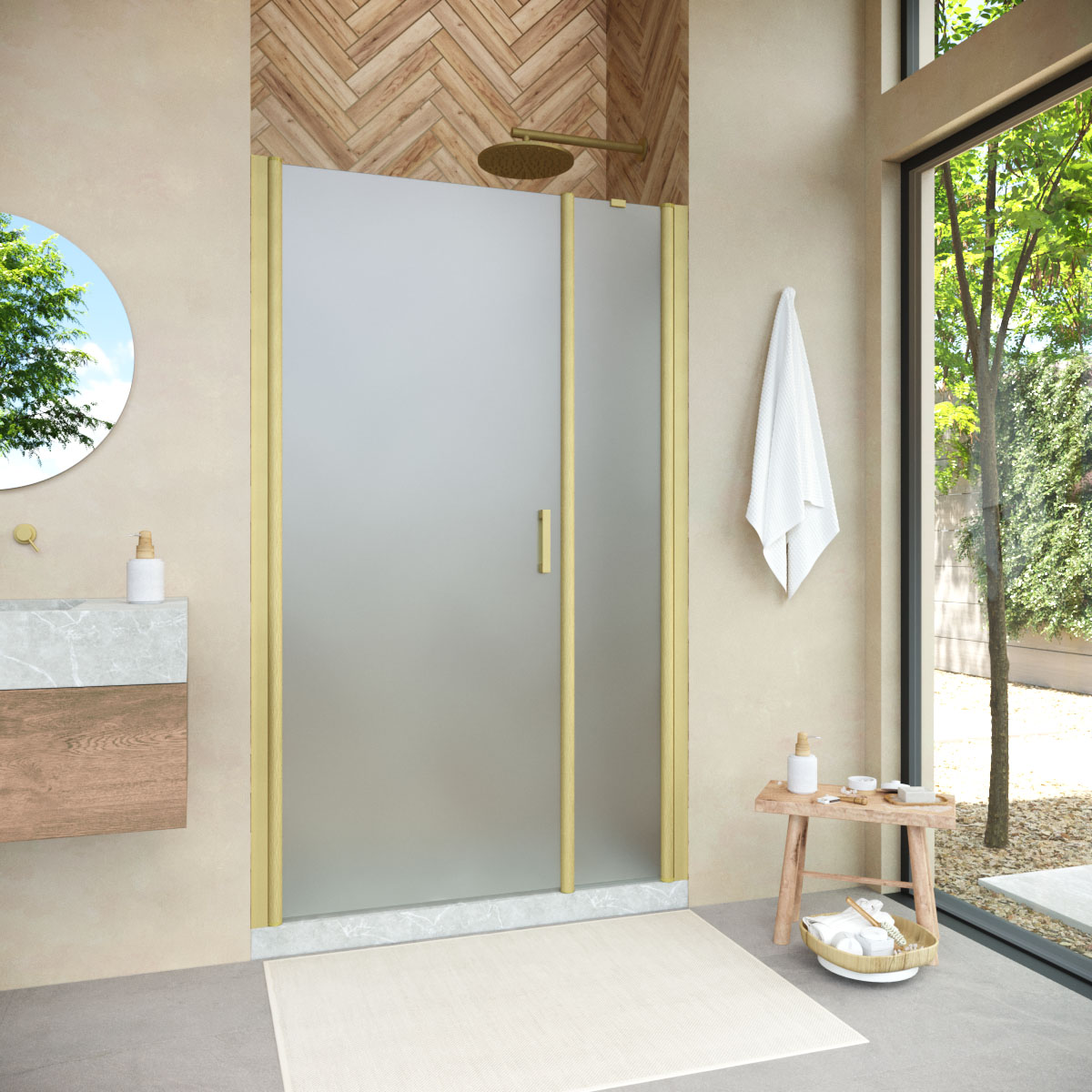 Душевая дверь в нишу Vegas Glass  EP-F-2 NOVO 145 03 10 L, профиль золото матовое, стекло сатин