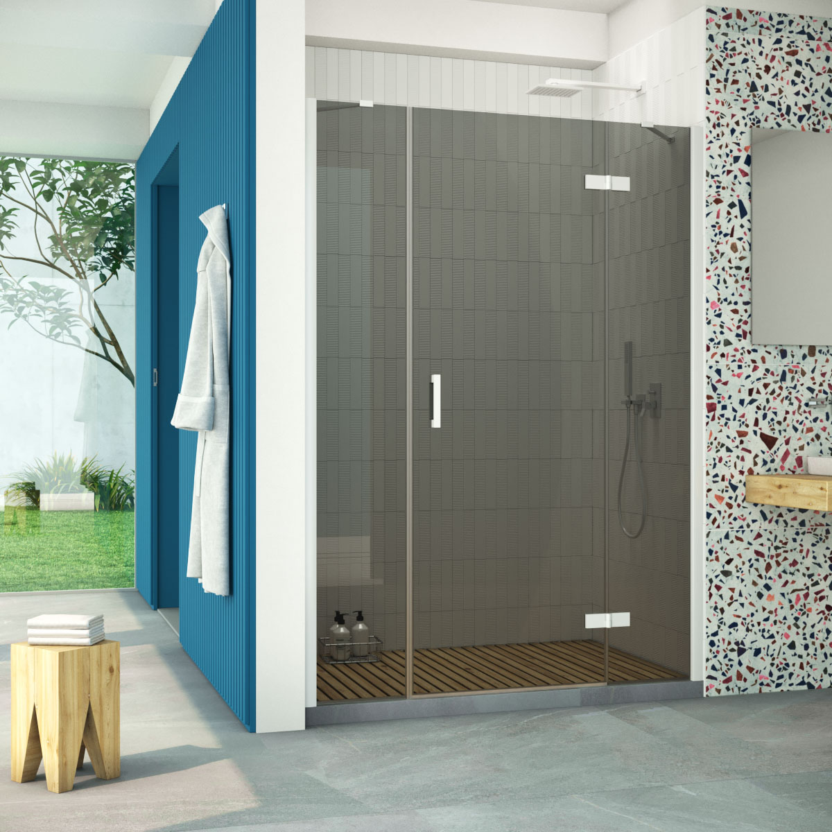 Душевая дверь в нишу Vegas Glass AFP-F Retta 150 01 07 R, профиль белый стекло графит