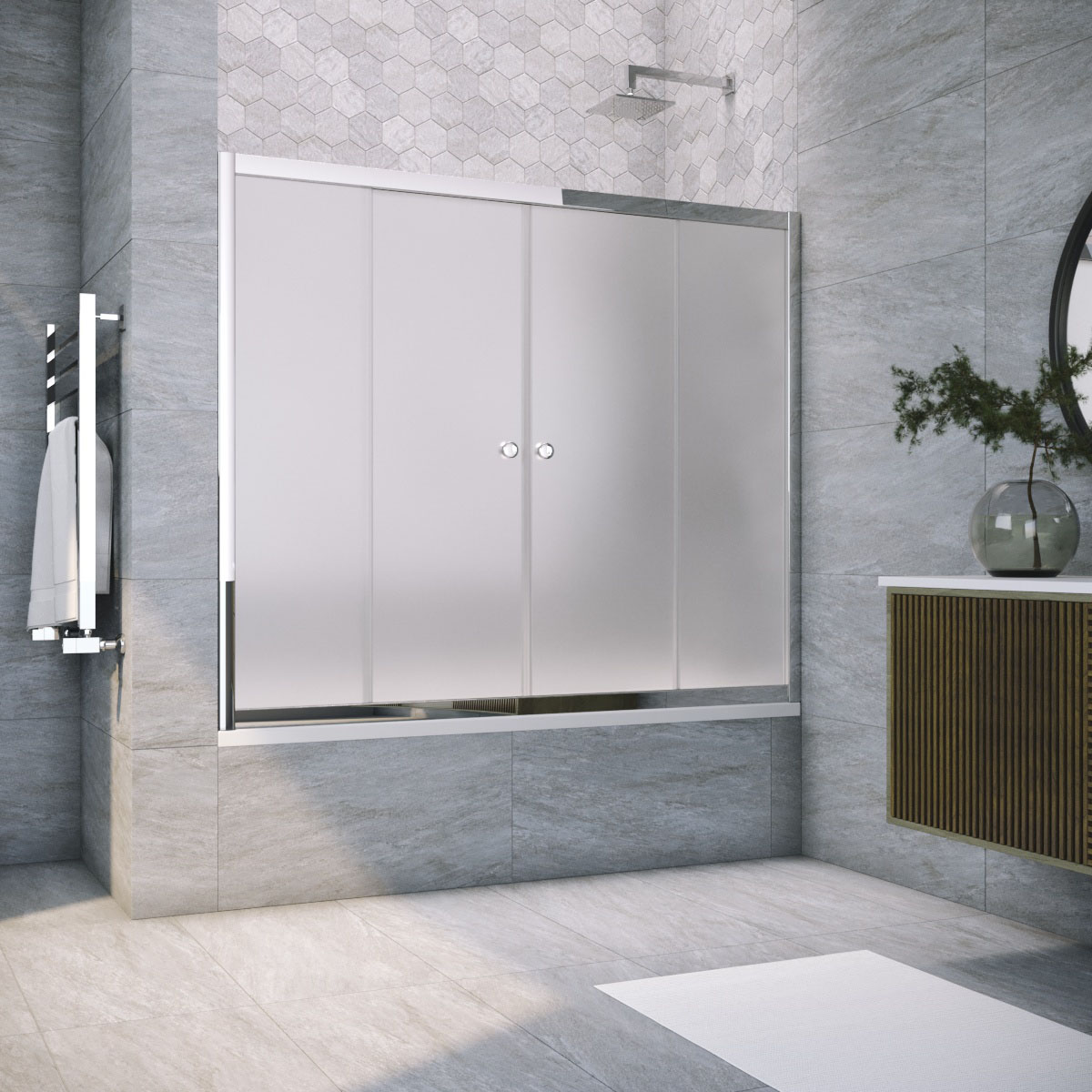 Шторка на ванну Vegas Glass Z2V TUR NOVO 185 08 10, профиль глянцевый хром, стекло сатин