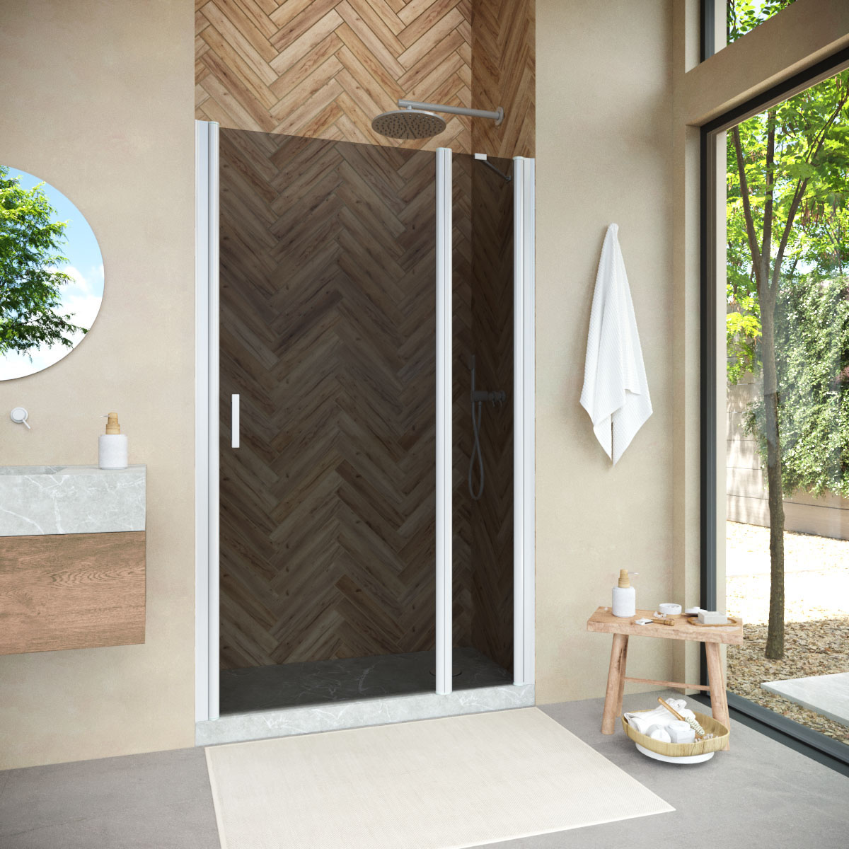 Душевая дверь в нишу Vegas Glass EP-F-1 NOVO h2000 150 01 07 R, профиль белый, стекло графит