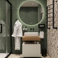 Мебель для ванной Stworki Ольборг 60 столешница дуб французский, без отверстий, с тумбой 60, с раковиной Stworki Soul 1 белой