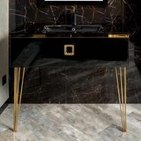 Тумба с раковиной Armadi Art Lucido 100 глянцевый черный, раковина 852-100-B, ножки золото