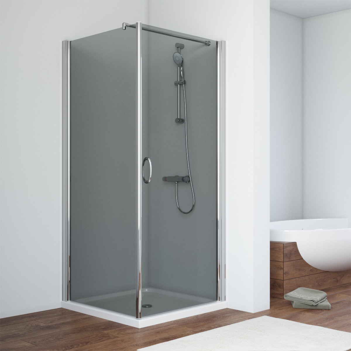 Душевой уголок Vegas Glass EP-Fis 80*110 08 07 R, профиль глянцевый хром, стекло графит