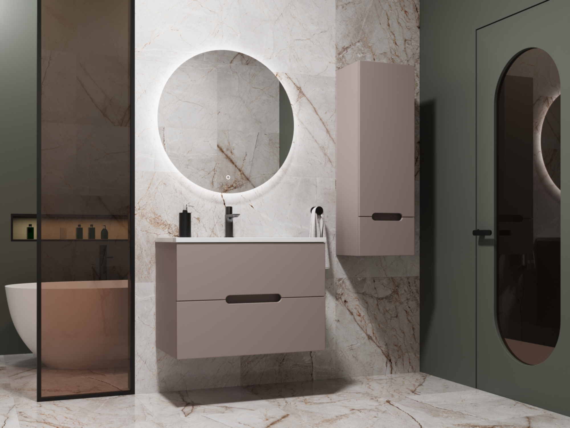 Тумба с раковиной Style Line Матис 70 подвесная, тауп темный