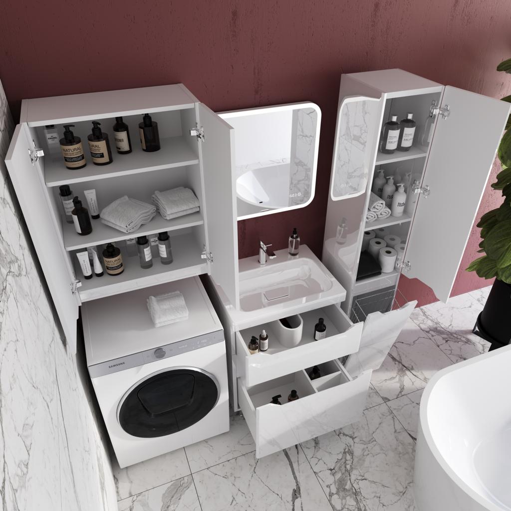 Тумба с раковиной Style Line Марелла 60 2 ящика Люкс антискрейтч белая глянец, Plus напольная