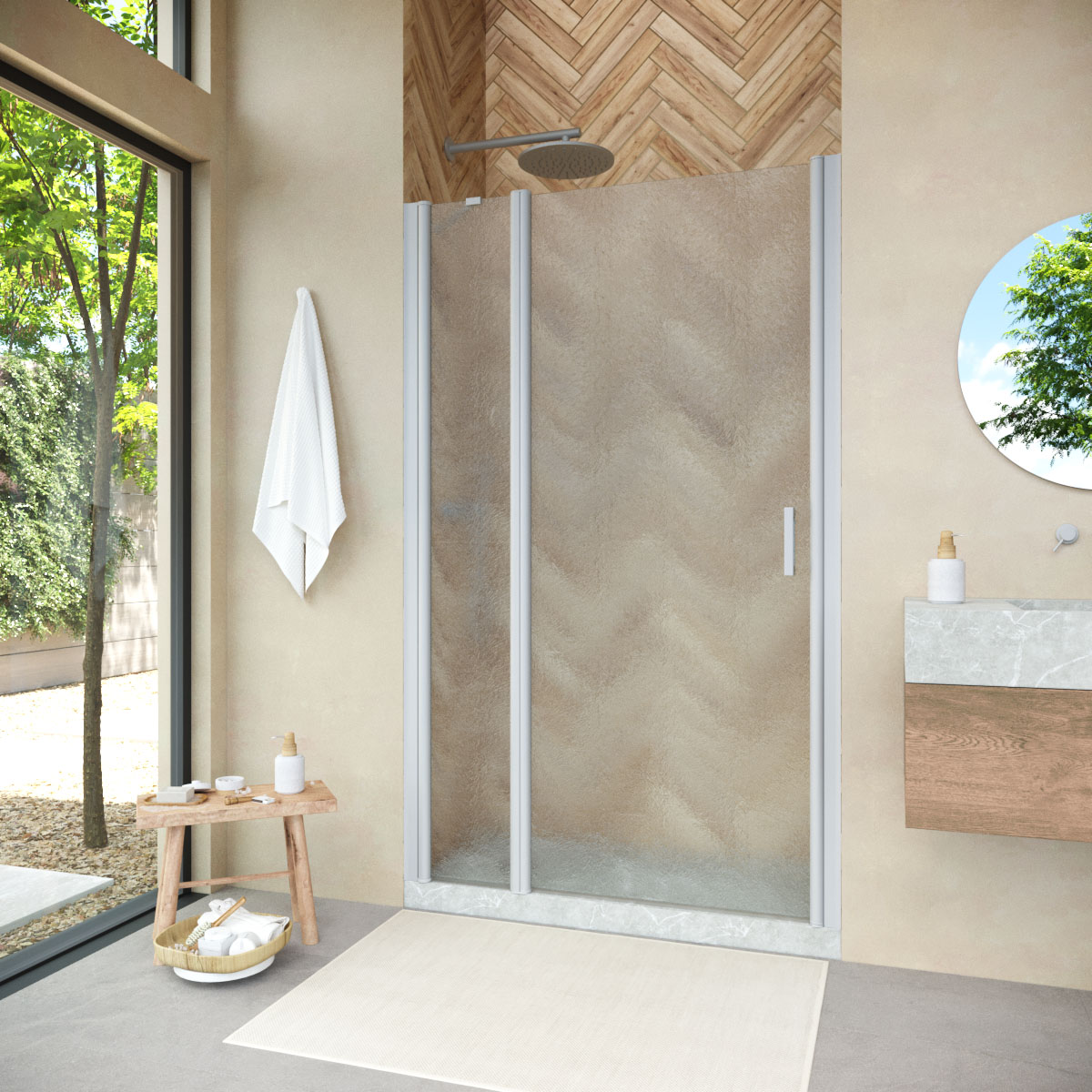 Душевая дверь в нишу Vegas Glass  EP-F-1 NOVO h2000 155 07 02 L, профиль матовый хром, стекло шиншилла