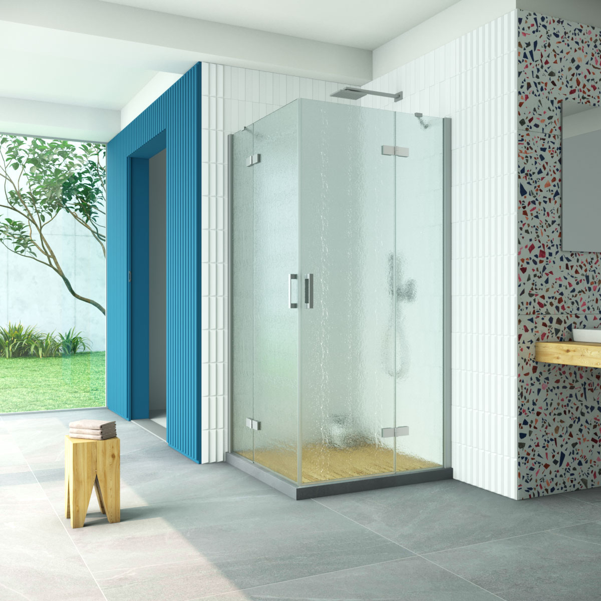 Душевой уголок Vegas Glass AFA Retta 90 07 02, профиль матовый хром, стекло шиншилла