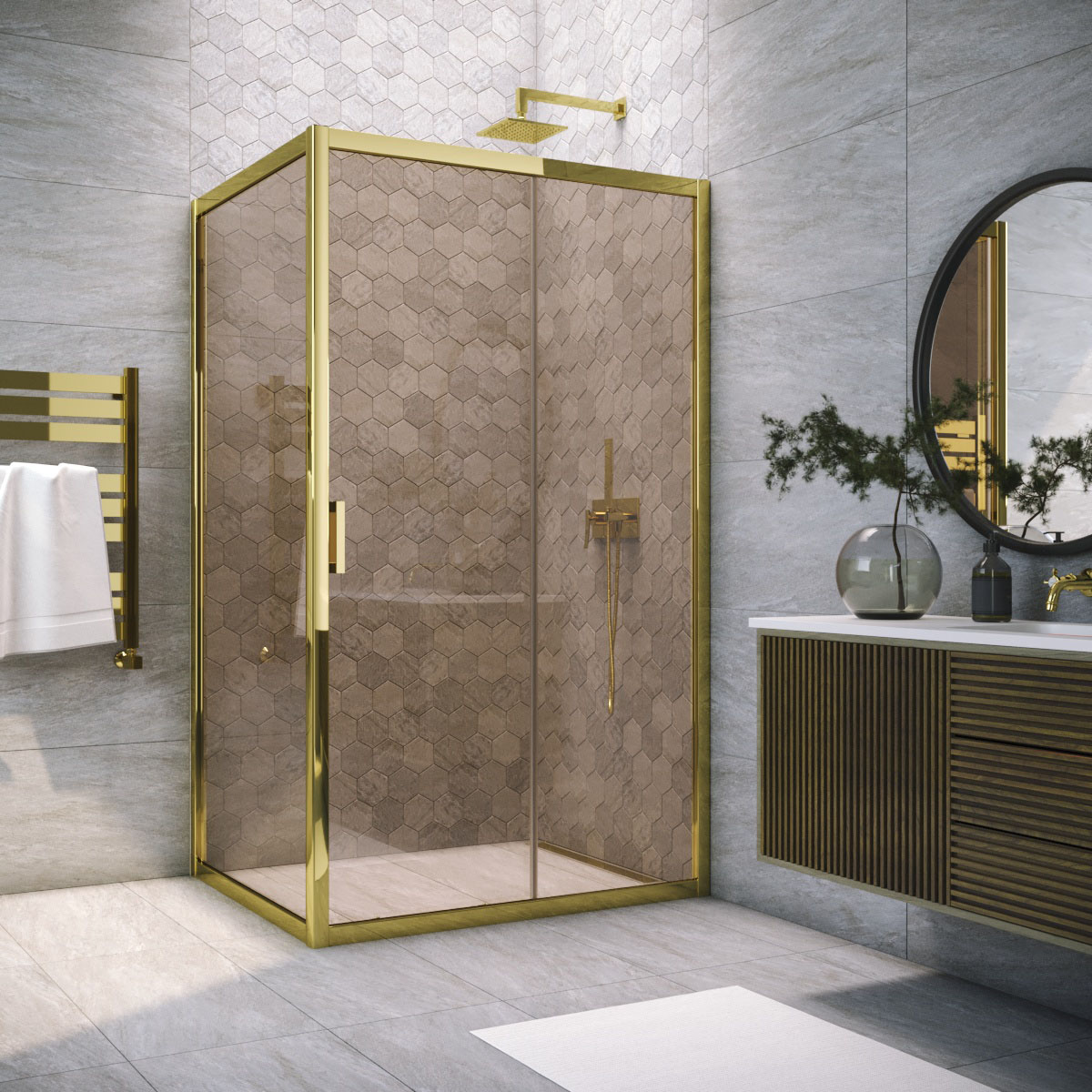 Душевой уголок Vegas Glass ZP+ZPV TUR NOVO h1900 180*90 09 05, профиль золото глянцевое, стекло бронза