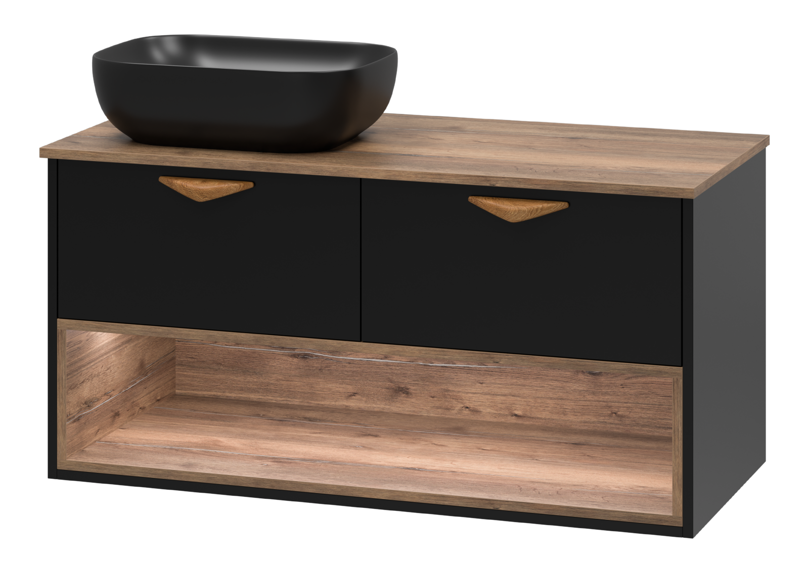 Тумба с раковиной Brevita Bergen 105 с подсветкой подвесная, черная