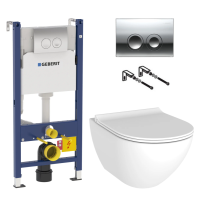 Унитаз подвесной STWORKI Merlingen HWH55 безободковый + инсталляция Geberit Duofix Delta 458.103.21.1 3 в 1 с кнопкой