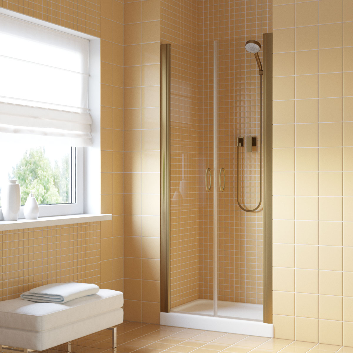 Душевая дверь в нишу Vegas Glass  E2P LUX 90 05 crystalvision, профиль бронза, стекло crystalvision