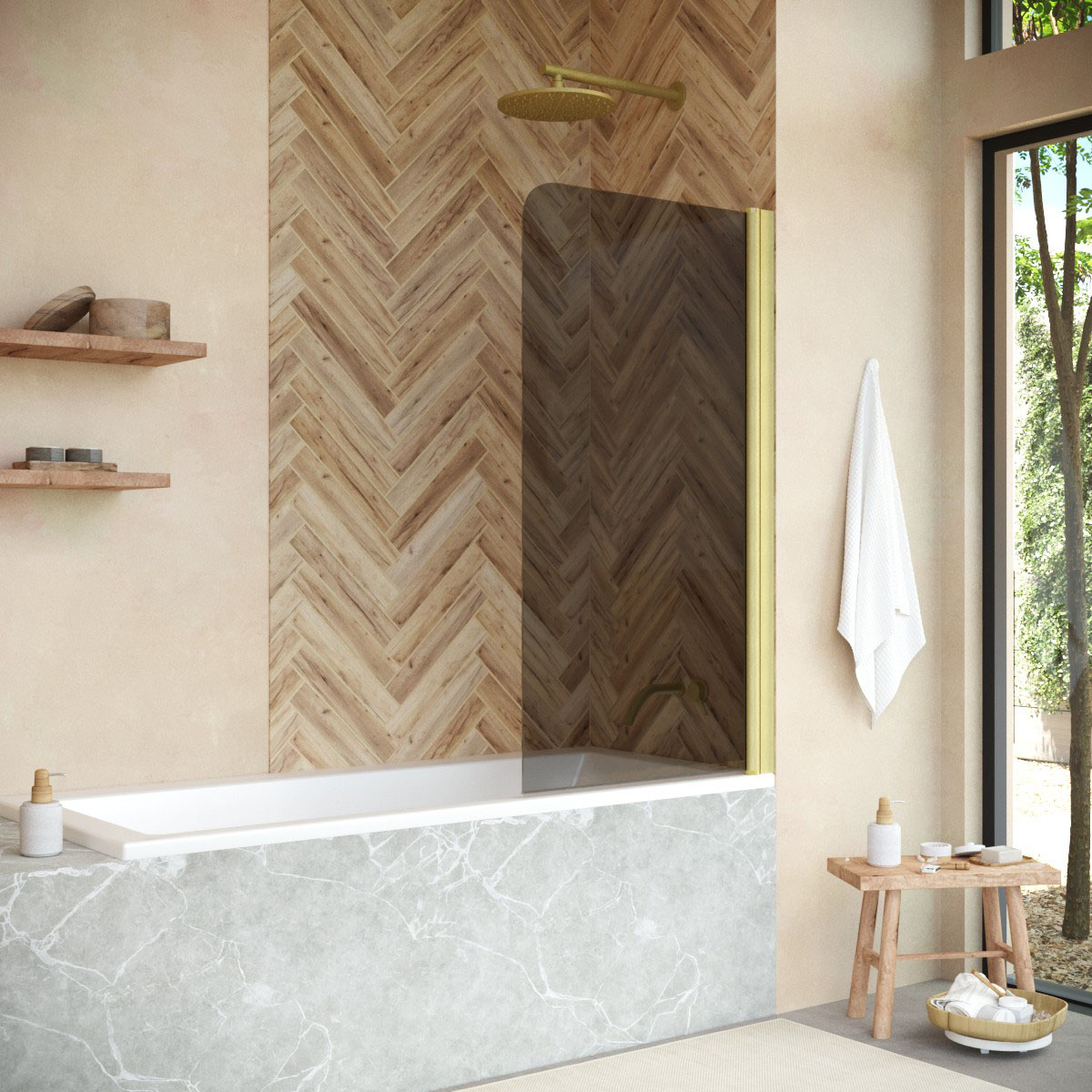 Шторка на ванну Vegas Glass EV NOVO 76 03 07, профиль золото матовое, стекло графит