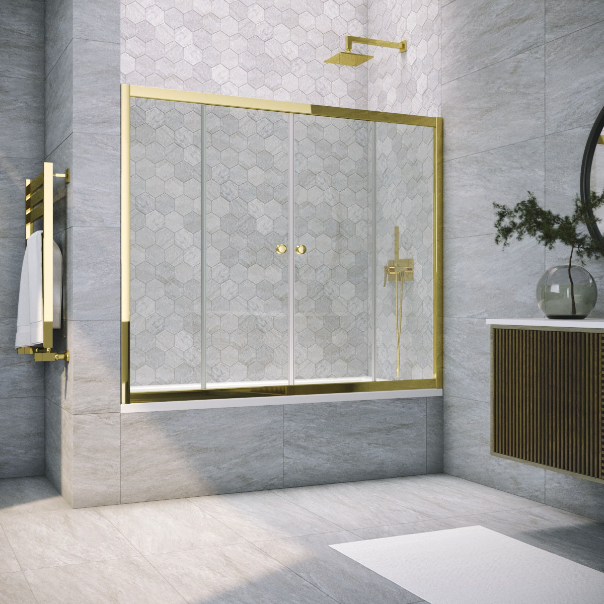 Шторка на ванну Vegas Glass Z2V TUR NOVO 185 09 crystalvision, профиль золото глянцевое, стекло crystalvision