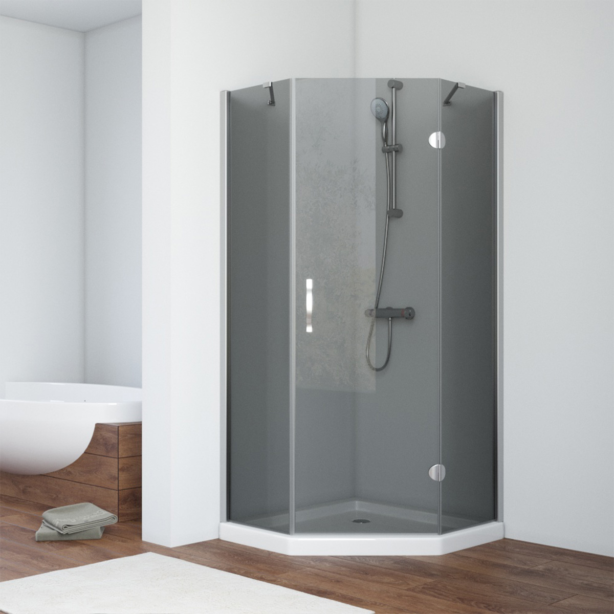 Душевой уголок Vegas Glass AFA-Pen NOVO 100 08 07 R, профиль глянцевый хром, стекло графит