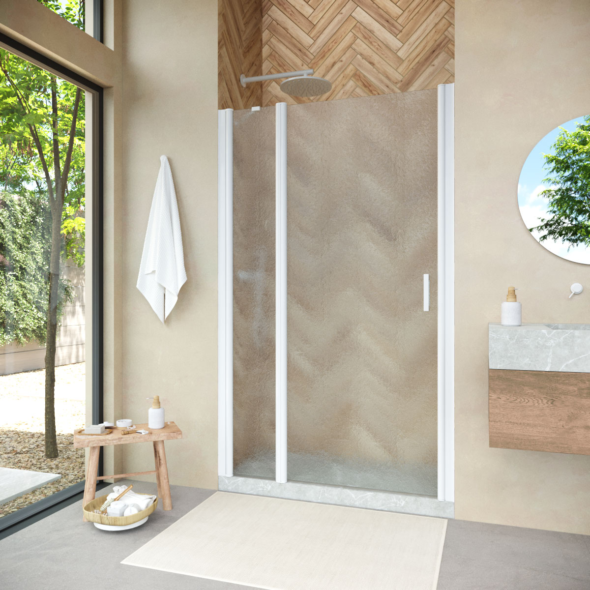 Душевая дверь в нишу Vegas Glass  EP-F-1 NOVO h2000 120 01 02 L, профиль белый, стекло шиншилла