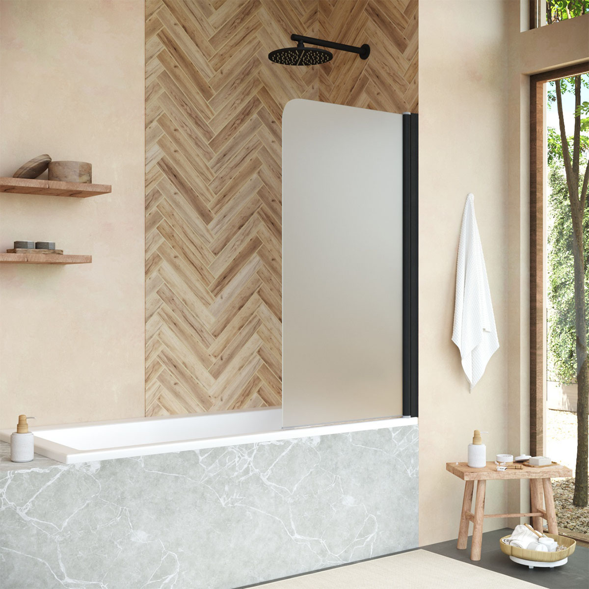 Шторка на ванну Vegas Glass EV NOVO 70 02М 10 R, профиль черный матовый, стекло сатин