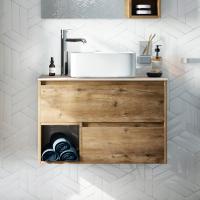 Тумба с раковиной Stworki Карлстад 75 дуб рустикальный, роверелла, с отверстием для смесителя в столешнице