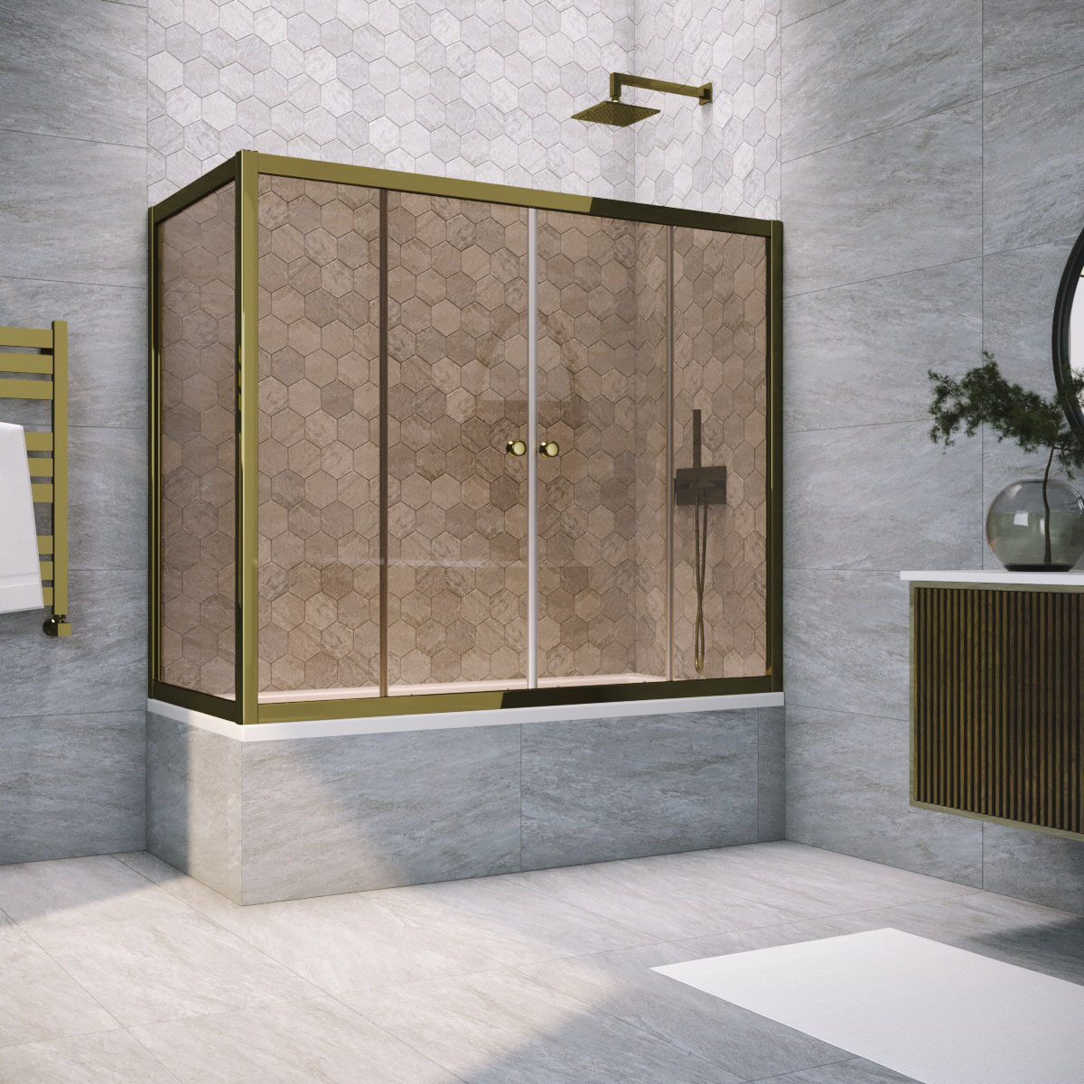 Шторка на ванну Vegas Glass Z2V+ZVF TUR NOVO 165*75 05 05, профиль бронза, стекло бронза