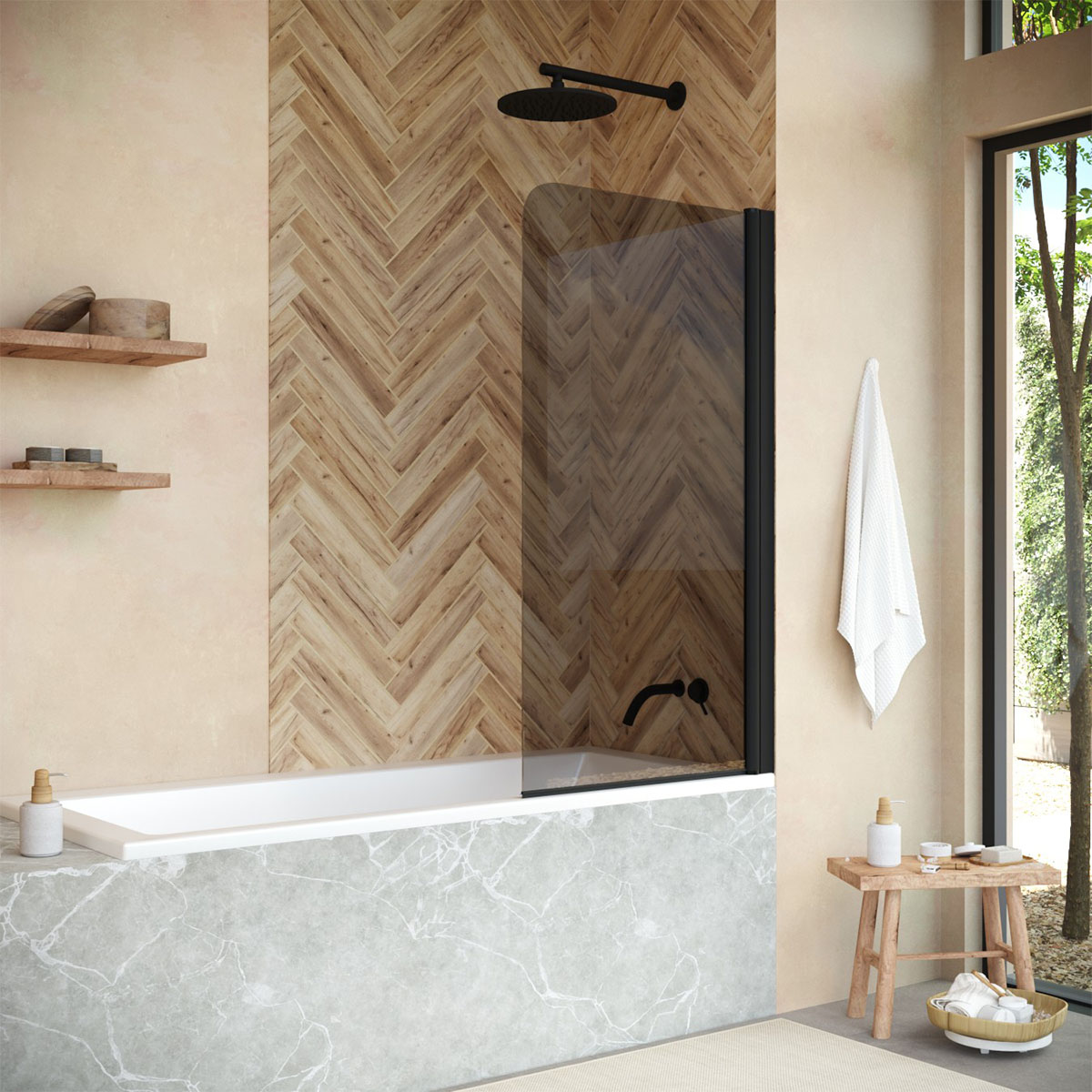 Шторка на ванну Vegas Glass  EV NOVO 60 02М 07, профиль черный матовый, стекло графит