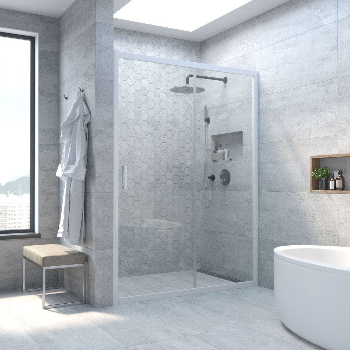 Душевая дверь в нишу Vegas Glass ZP NOVO h2000 165 01 crystalvision, профиль белый, стекло crystalvision