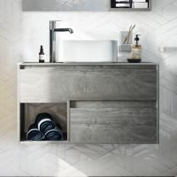 Тумба с раковиной Stworki Карлстад 90 дуб рошелье, монте тиберио, с отверстием для смесителя в столешнице