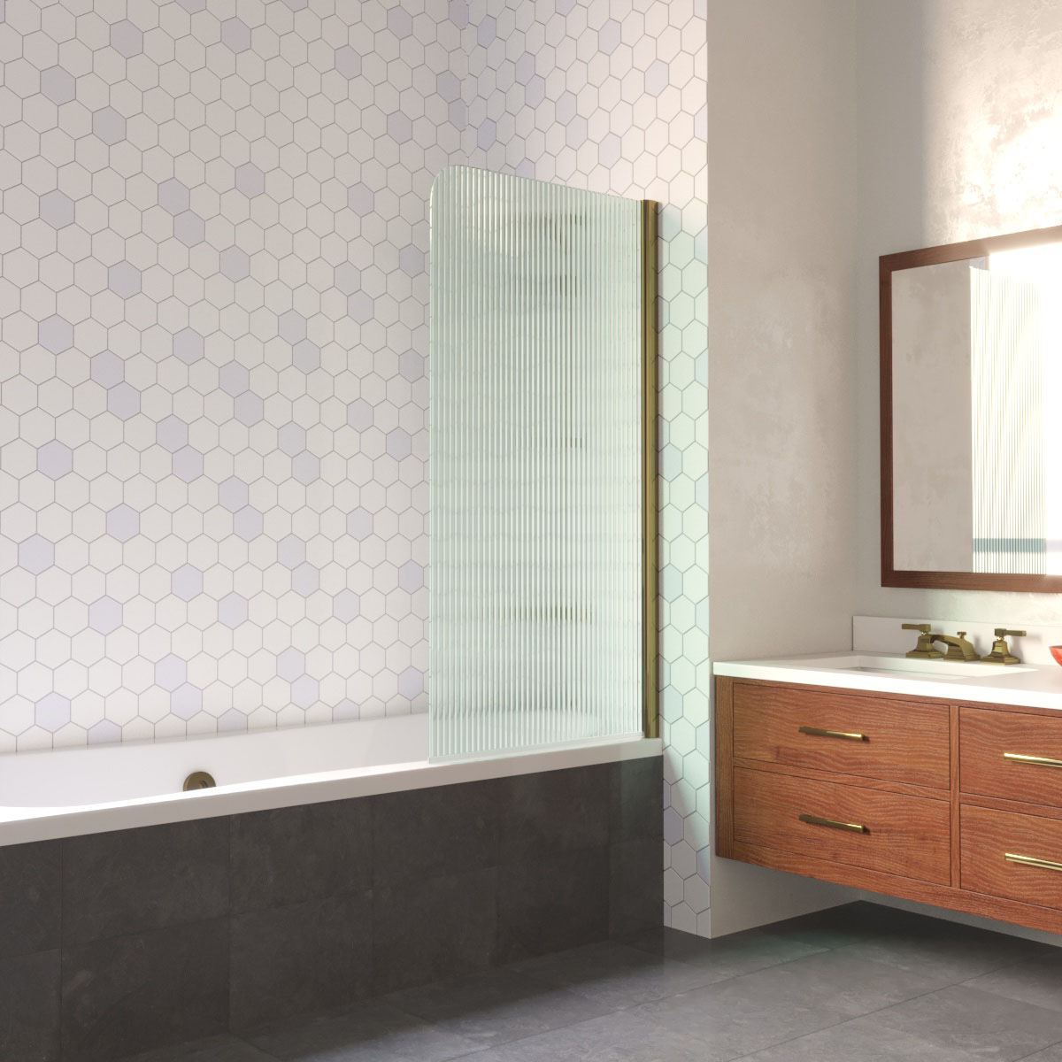 Шторка на ванну Vegas Glass  EV LUX 70 05 Moru R, профиль бронза, стекло Moru