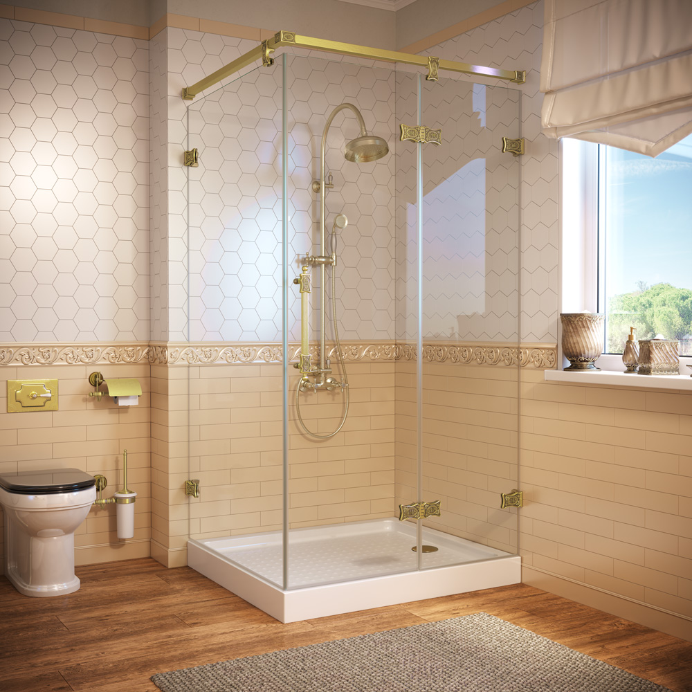 Душевой уголок Vegas Glass AFP-Fis DYNASTY 110*100 09 crystalvision L, профиль золото глянцевое, стекло crystalvision