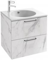 Тумба с раковиной Jacob Delafon Odeon Rive Gauche 60 белый мрамор, 2 ящика, ручки черные