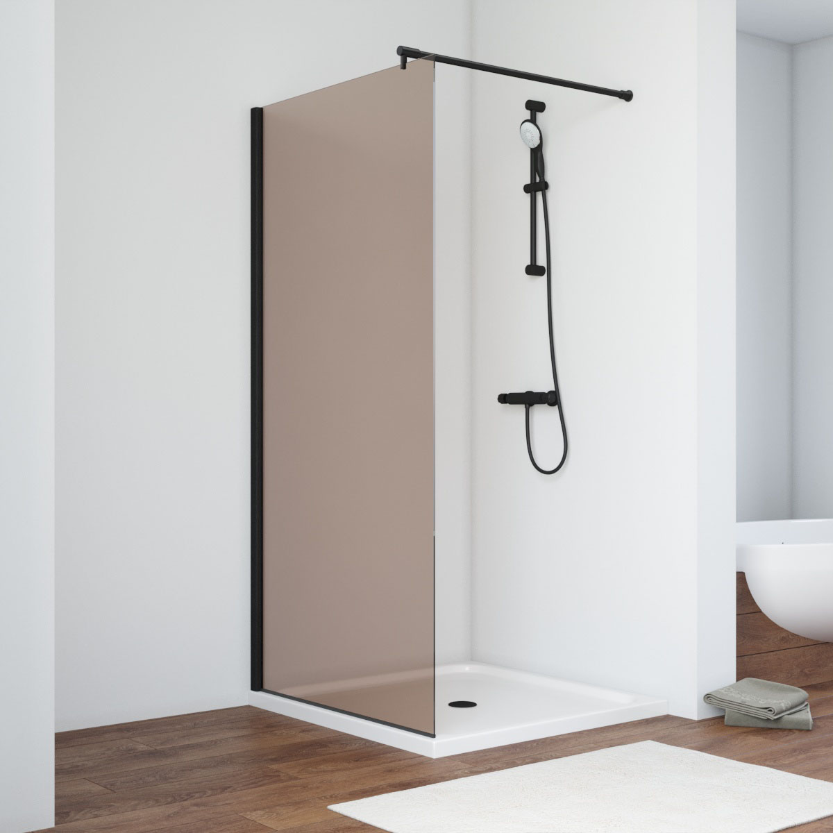 Душевая перегородка Vegas Glass EAF NOVO h2000 76 02М 05, профиль черный матовый, стекло бронза