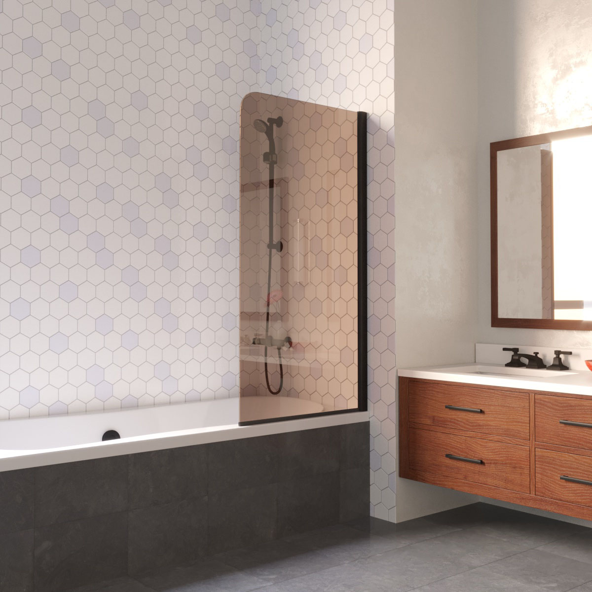 Шторка на ванну Vegas Glass  EV LUX 60 02М 05 R, профиль черный матовый, стекло бронза