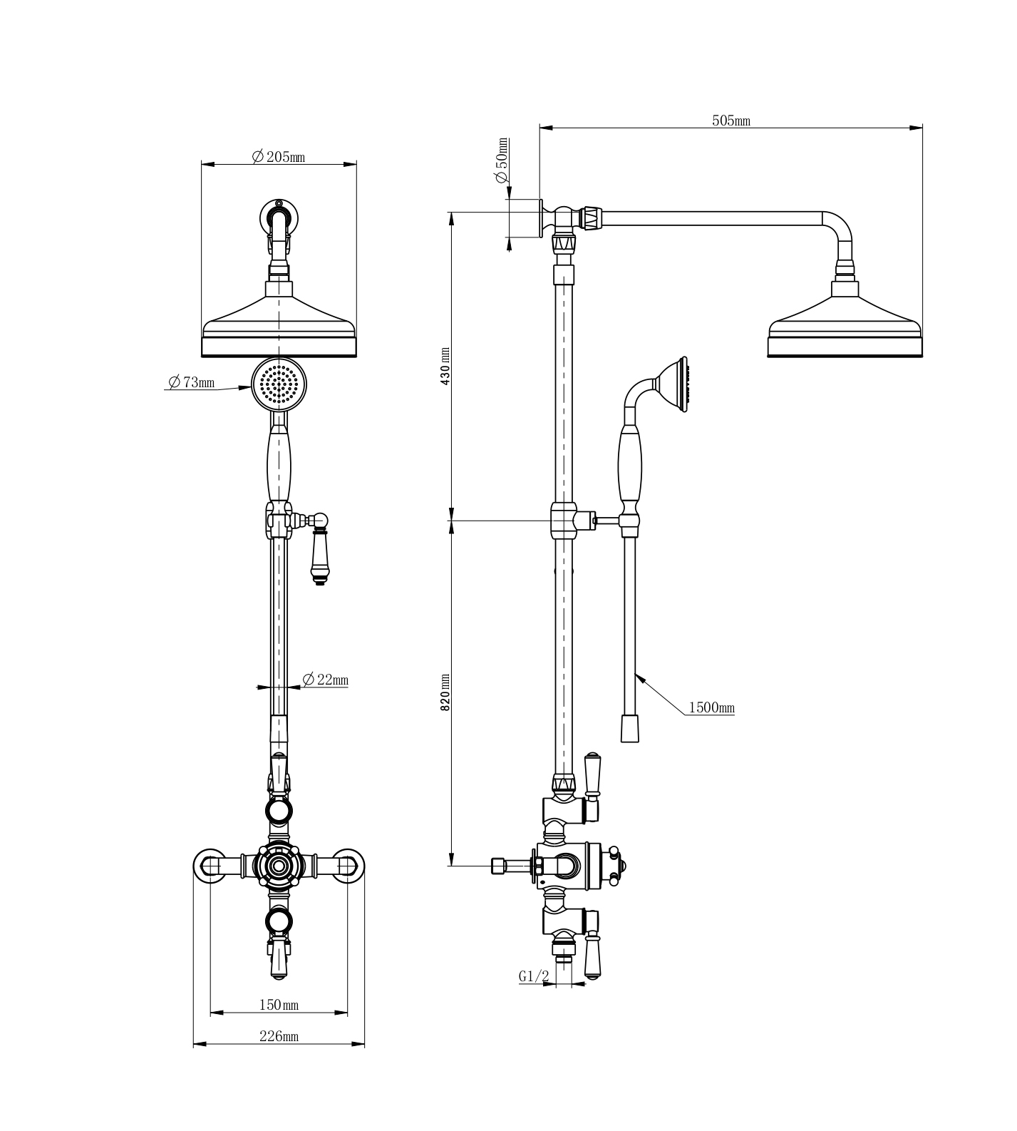 Душевая стойка Wonzon & Woghand Retro WW-B3041-CR с термостатом