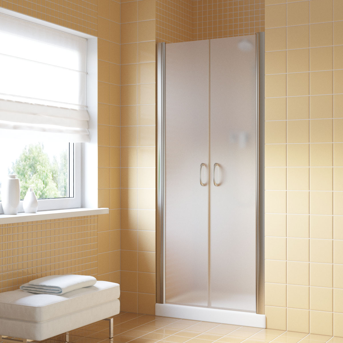 Душевая дверь в нишу Vegas Glass Е2Р LUX 120 08 10, профиль глянцевый хром, стекло сатин