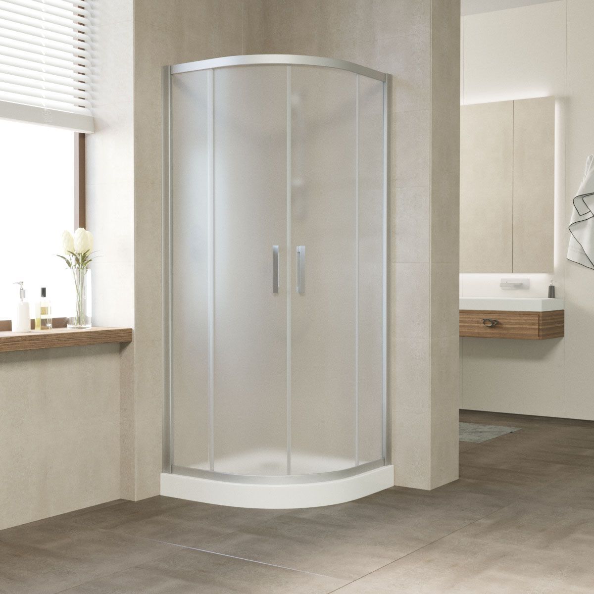 Душевой уголок Vegas Glass ZS NOVO h2000 90 07 10 профиль матовый хром, стекло сатин