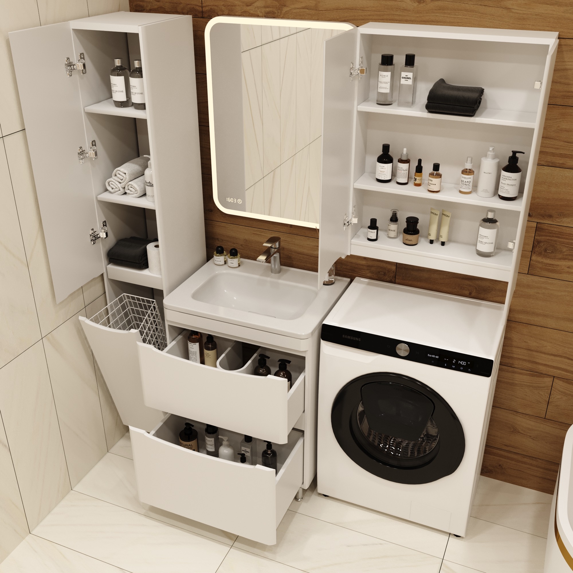 Тумба с раковиной Style Line Бергамо мини 60 2 ящика Люкс антискрейтч белая, Plus напольная