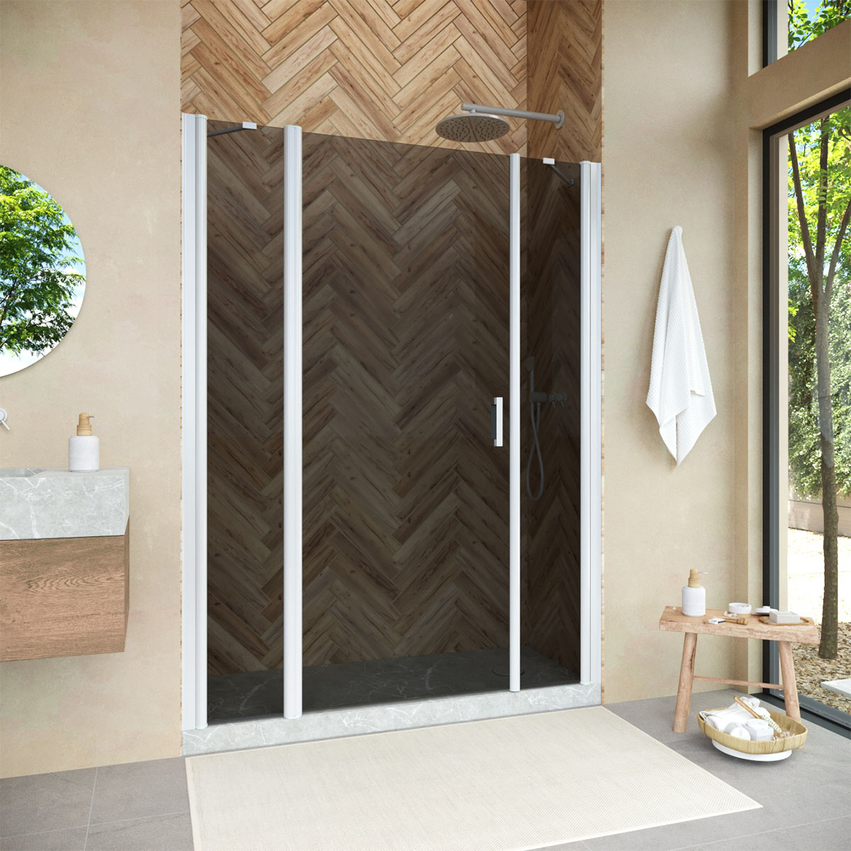 Душевая дверь в нишу Vegas Glass  EP-2F NOVO h2000 175 01 07 L, профиль белый, стекло графит