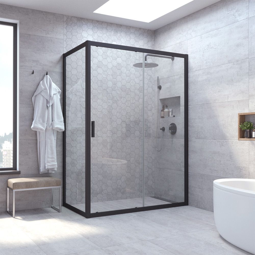 Душевой уголок Vegas Glass ZP+ZPV NOVO h2000 145*70 02М crystalvision профиль черный матовый, стекло crystalvision