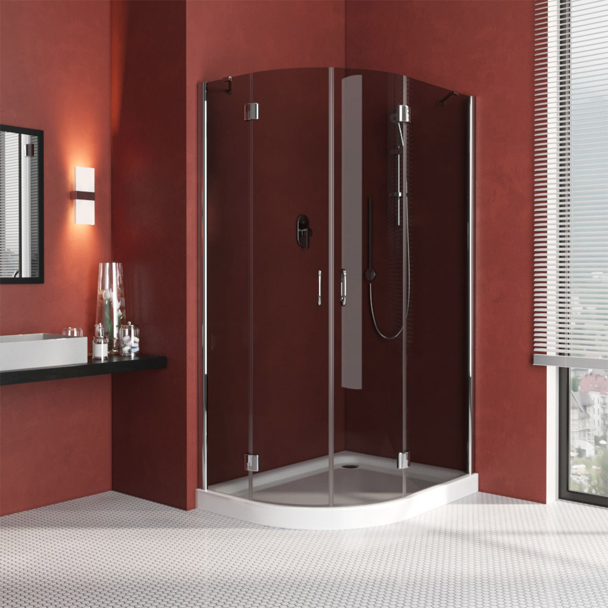 Душевой уголок Vegas Glass AFS-F LUX 120*100 08 07 R, профиль глянцевый хром, стекло графит