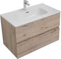 Тумба с раковиной Aquanet Алвита new 80 подвесная, дуб веллингтон белый, с ящиками