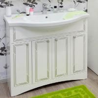 Тумба с раковиной Sanflor Элен 100 белая, патина серебро