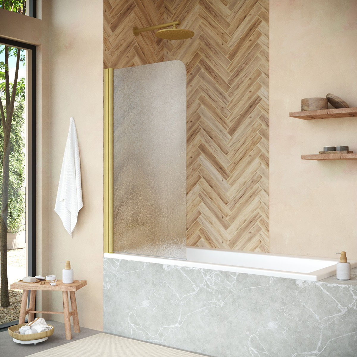 Шторка на ванну Vegas Glass  EV NOVO 60 03 02 L, профиль золото матовое, стекло шиншилла