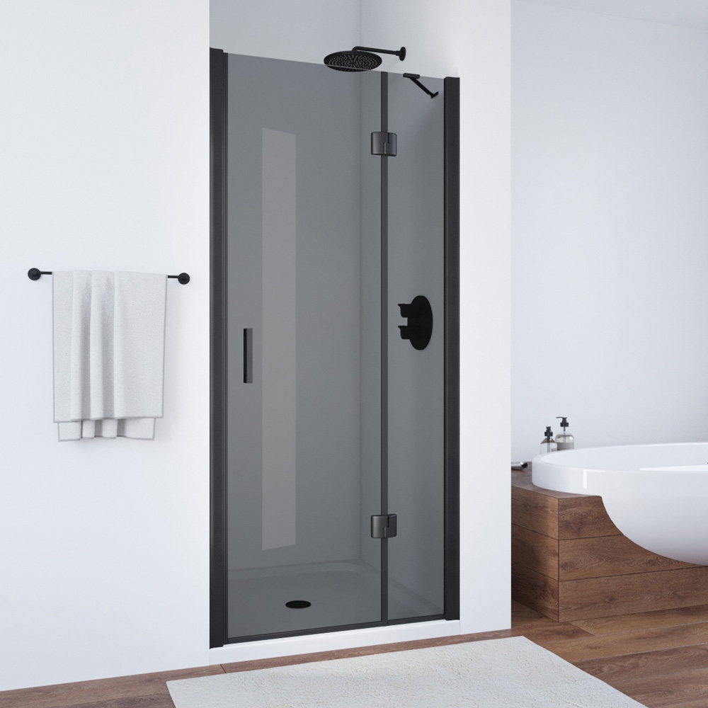 Душевая дверь в нишу Vegas Glass AFP NOVO 95 02М 07 R, профиль черный матовый, стекло графит
